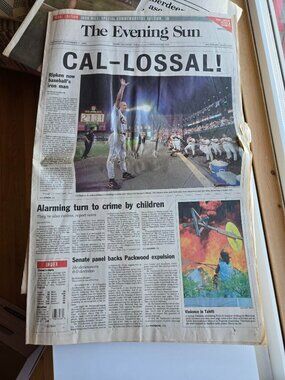 Cal Ripken 2131 Evening Sun, 9/7/95 - "Cal-Lossal" full intact newspaper edition